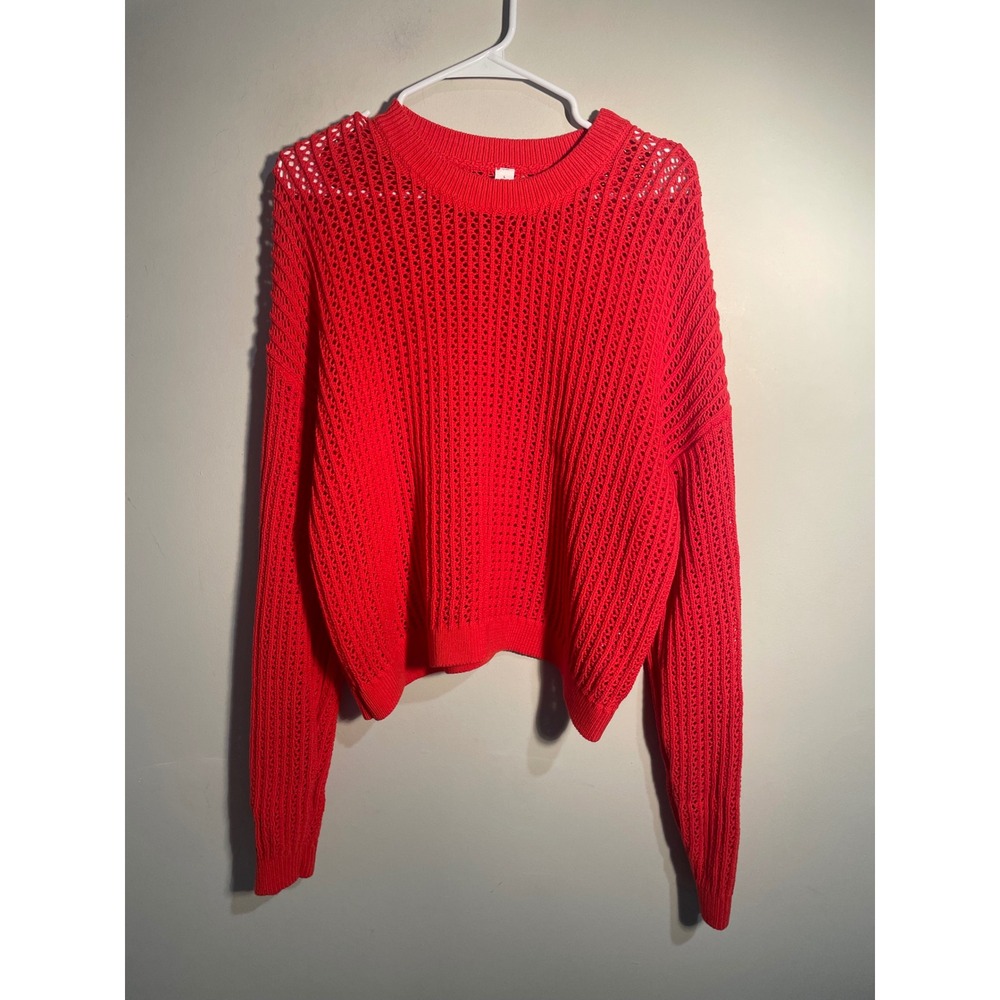 Old Navy Red Open Knit Crew Neck Sweater Size Large Tall Casual Layering Holiday